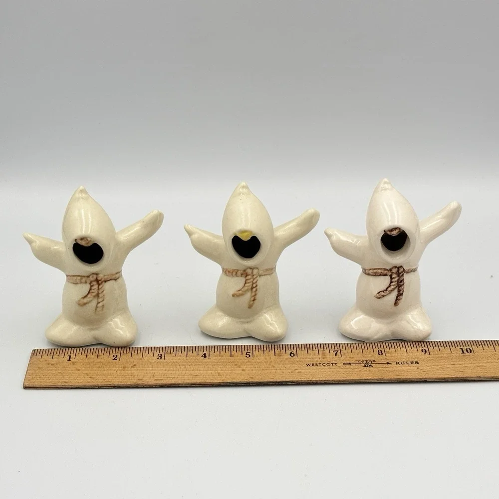 VTG Halloween Ceramic Faceless Ghost Figurines Set Of 3 Spooky Cute Decor